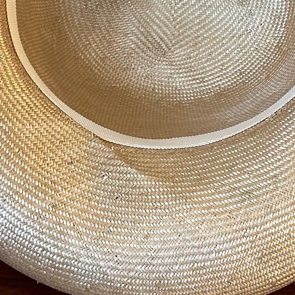🌟HP🌟VTG 1990s Liz Claiborne Beige Straw Boater Hat with Netting Flowers & Band - Picture 12 of 13